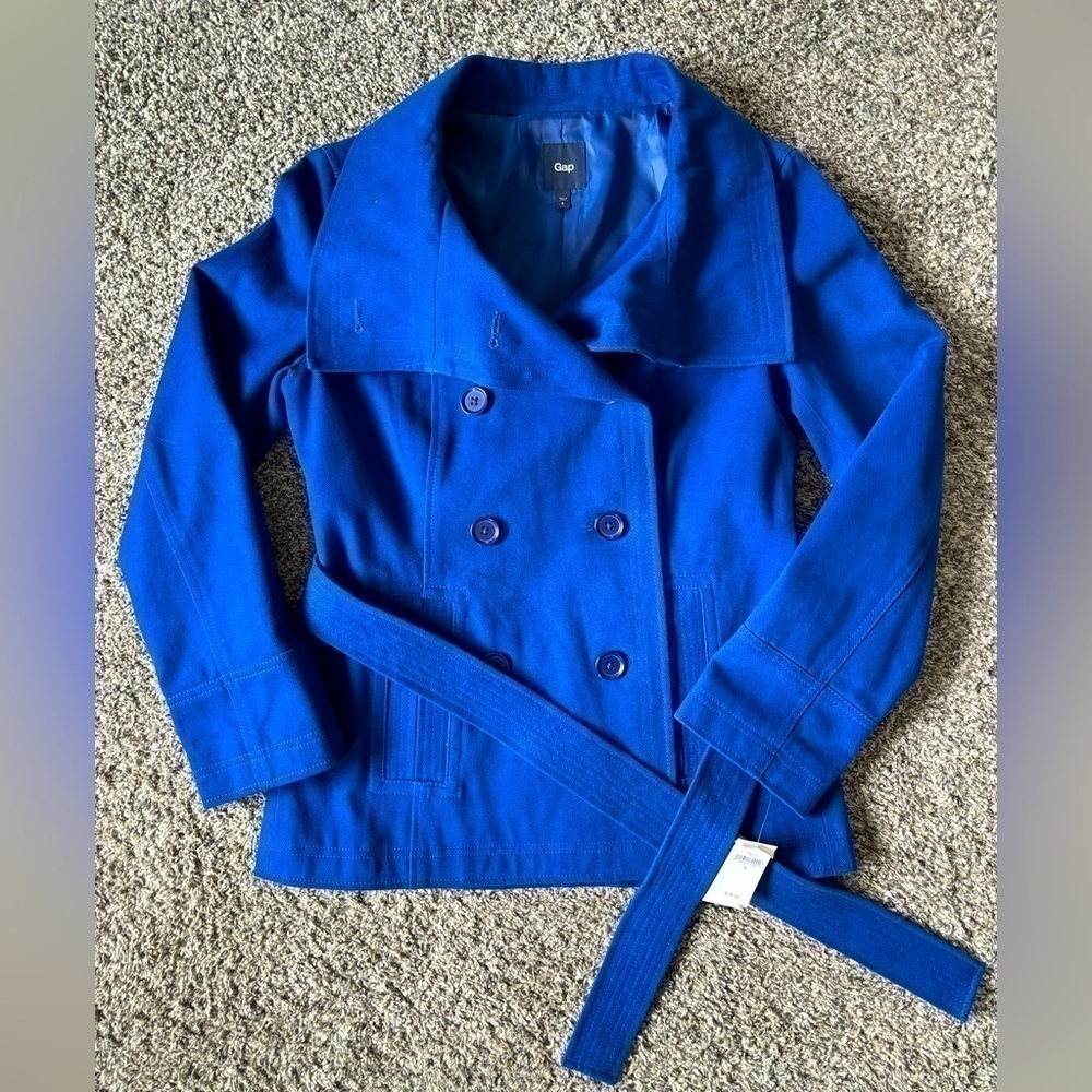 NWT GAP Royal Blue Women’s Funnel Neck Cotton‎ Pea Coat Sz Small